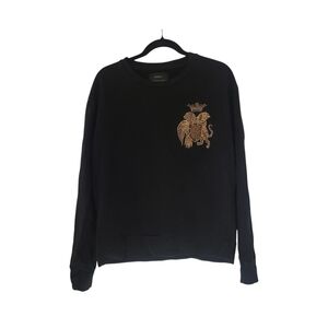 Zara Mens Black Sweatshirt W Gold Lion Beading, 100% Cotton, Size L
